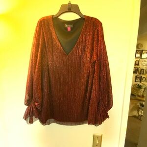 Vince Camuto Shimmering Burgundy V-Neck Blouse